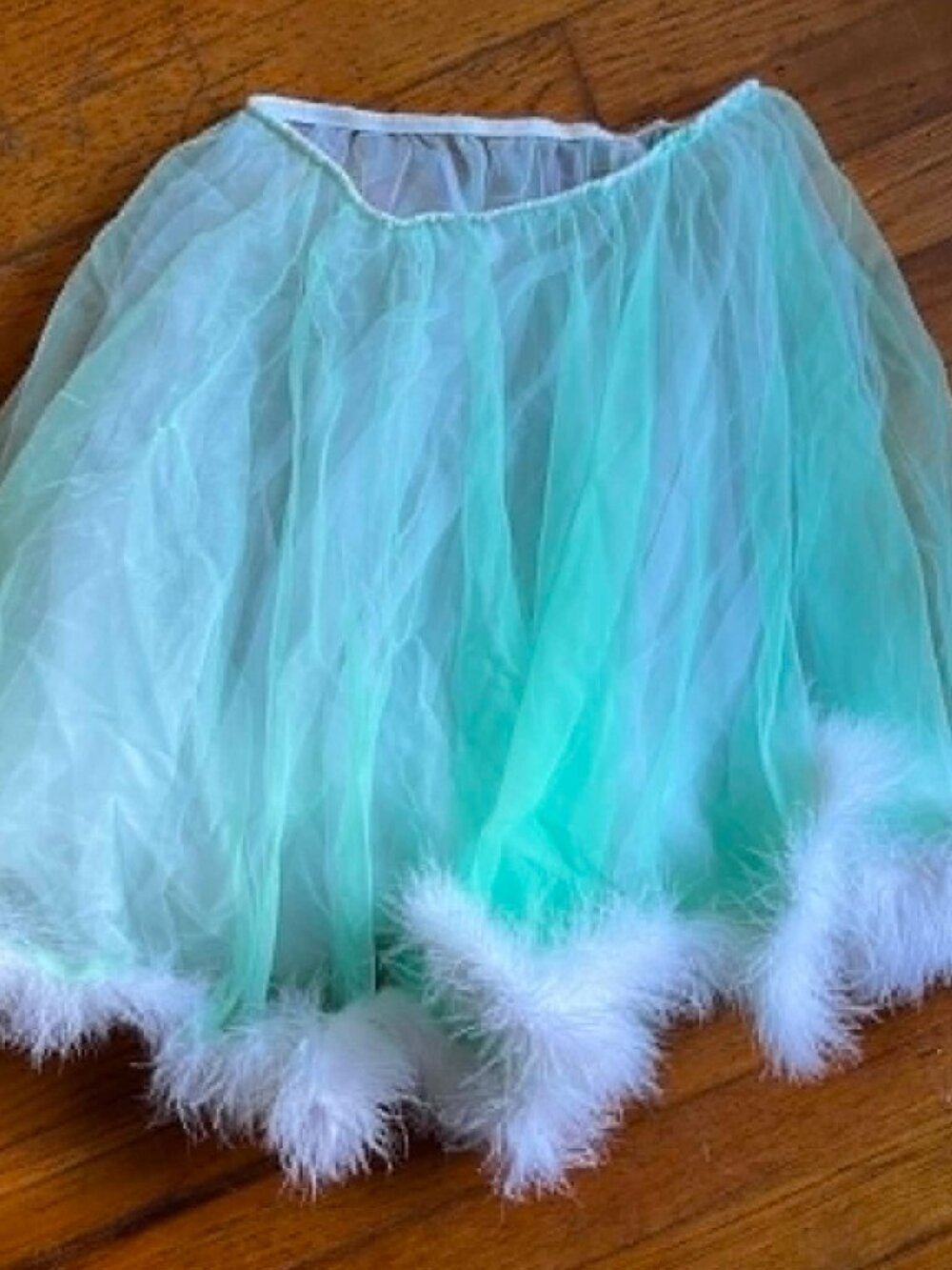 Beautiful Blue/Green Ombre Tutu with faux fur-sheer- OS-elastic waistline